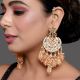 Peach Pearl Mirror Chandelier Earrings with Ear Chain Detailing